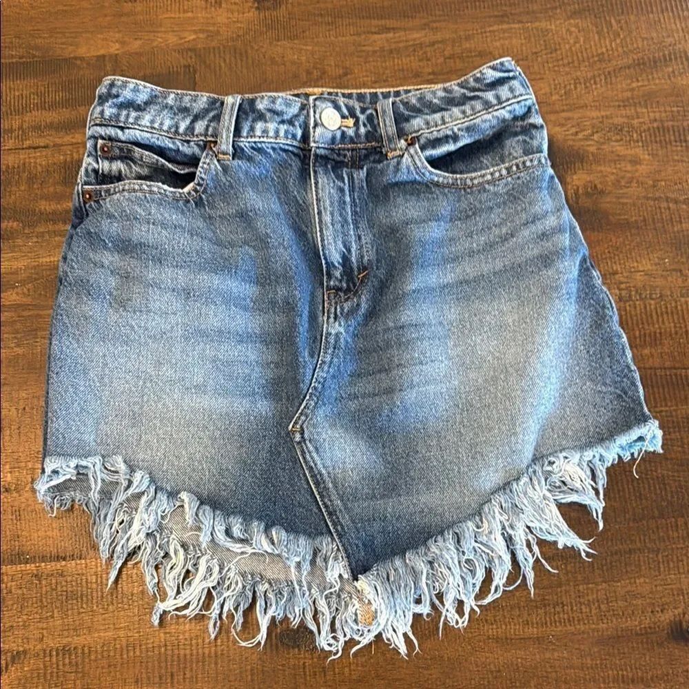 We The Free Frayed Denim Mini Skirt